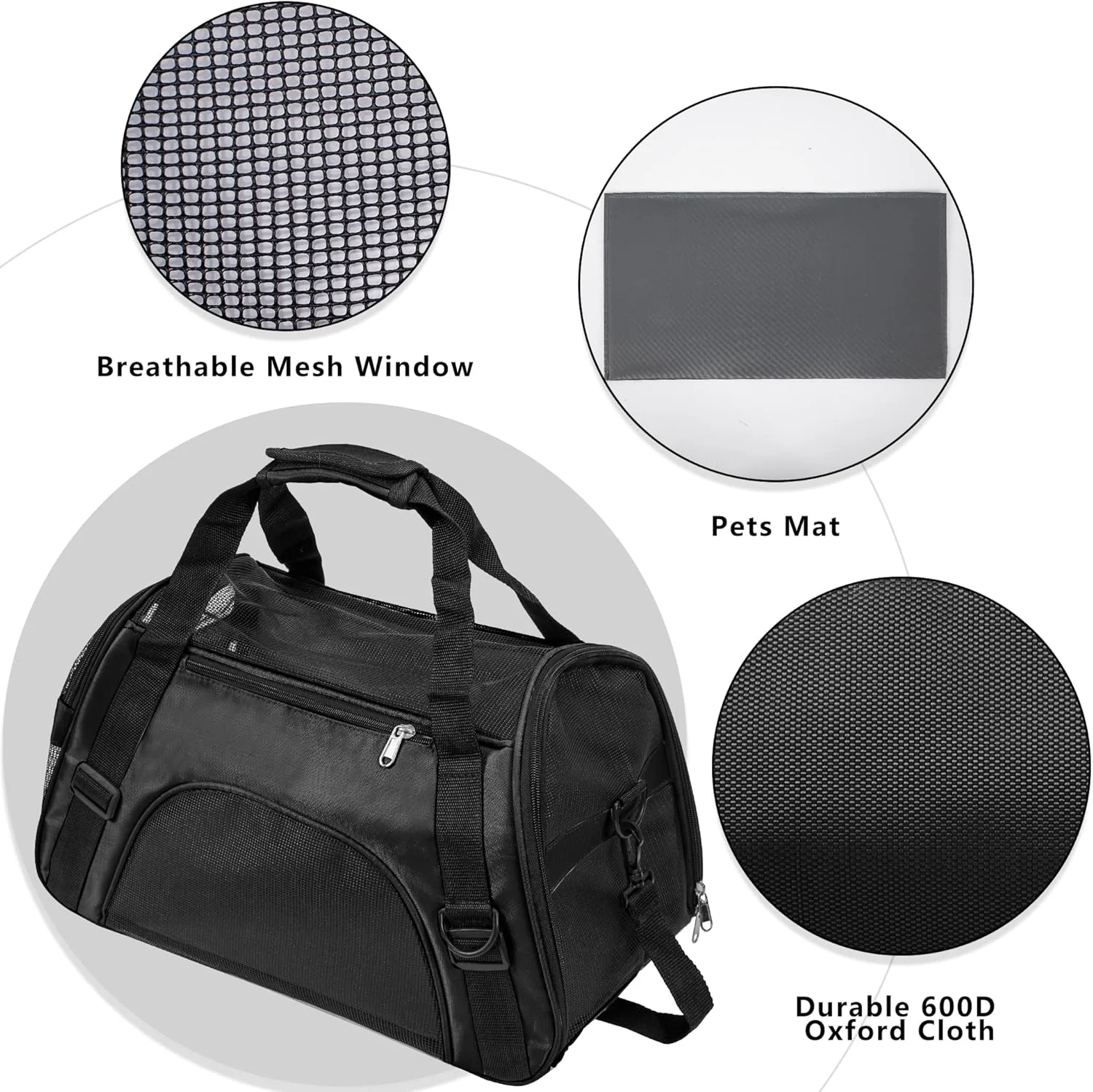 کیف حمل تاشو نرم حیوانات خانگی، مناسب سگ، گربه و توله سگ، کیف مسافرتی قابل حمل با بند شانه و تشک جداشدنی، سبد راحت و بادوام (مشکی، متوسط)