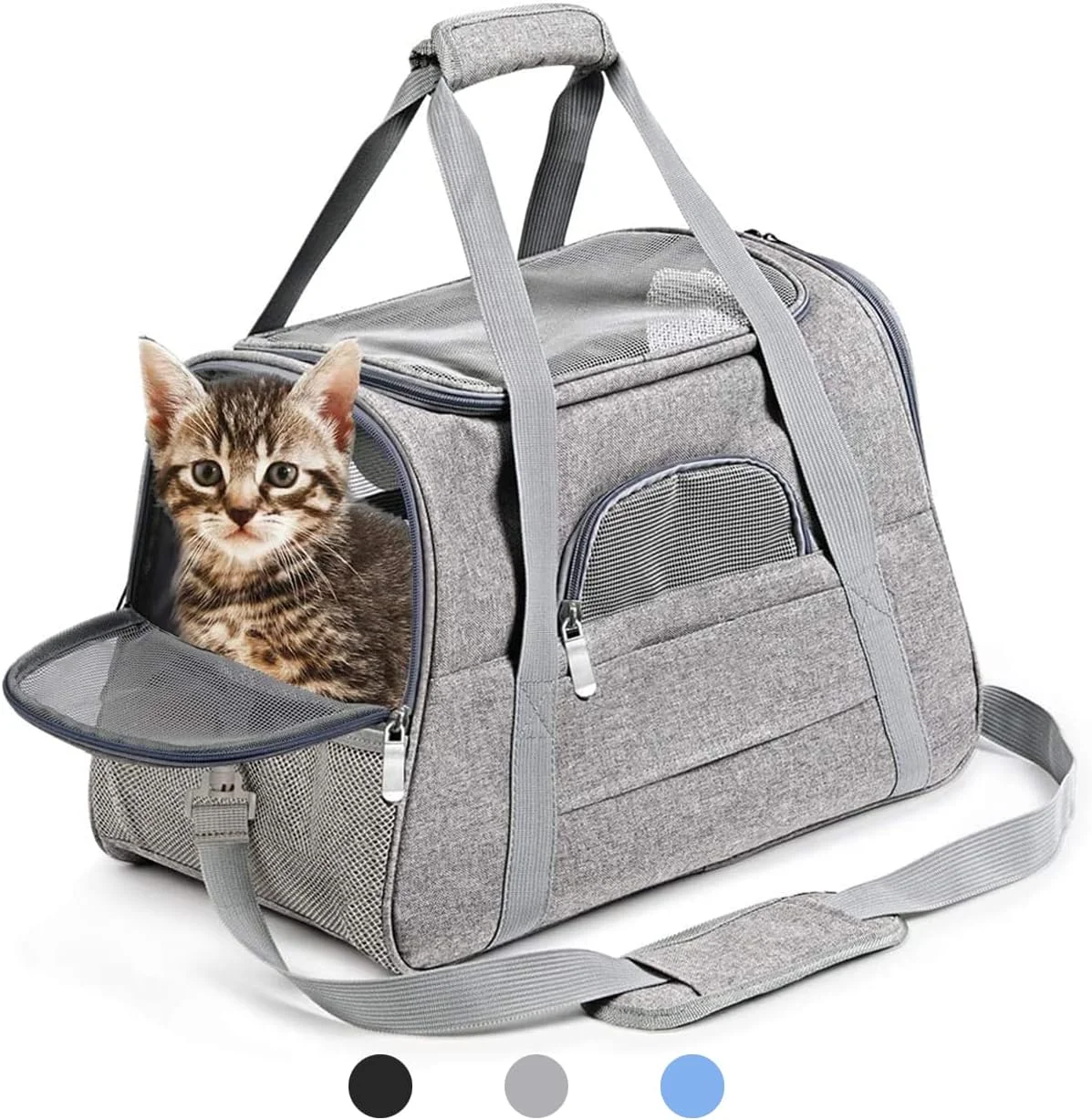 Arabest Pet Carrier Bag, Airline Approved Portable Foldable Cat Dog Transport Cage with Comfortable Mattress, for Outdoor Hiking Travel Bag (S, Grey)