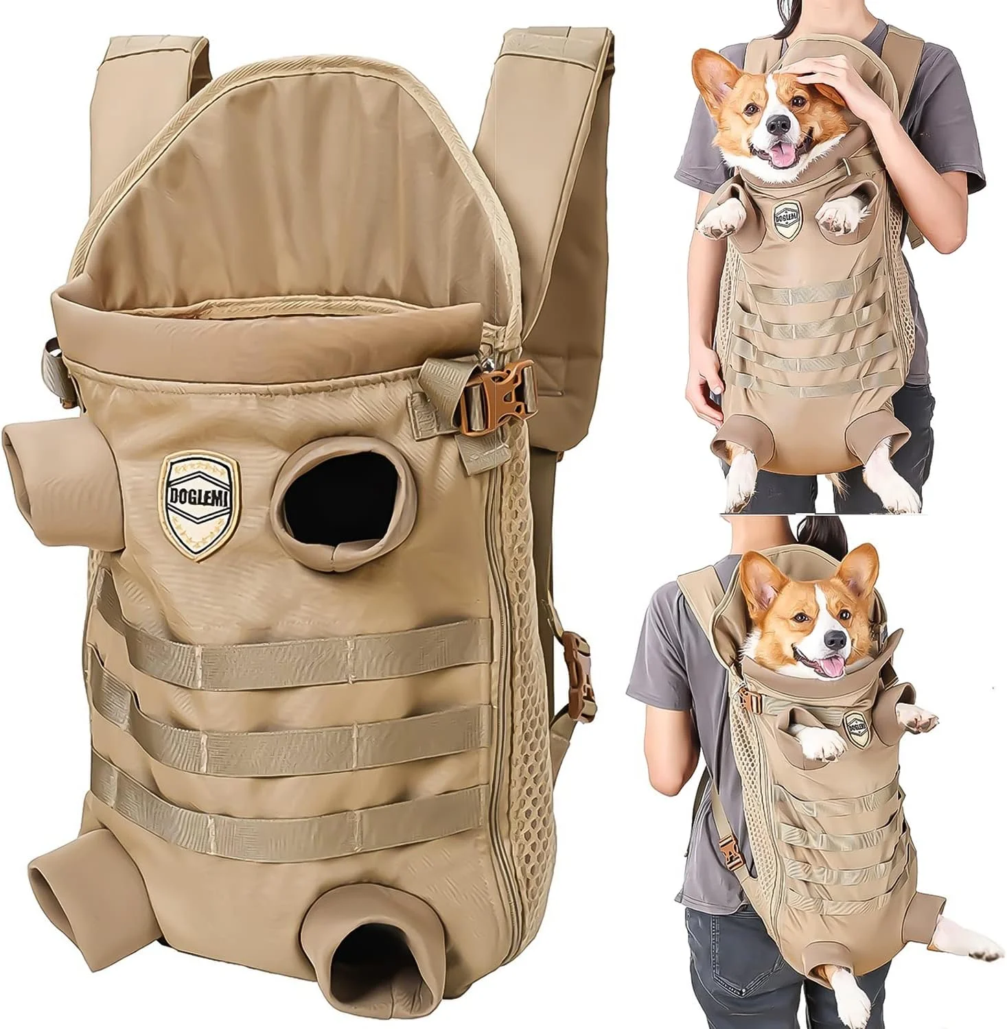 کیف حمل سگ، کوله پشتی حمل سگ در جلو، کوله پشتی قابل تنظیم برای سگ های کوچک و متوسط، کوله پشتی مسافرتی سگ برای پیاده روی، کمپینگ و فعالیت های خارج از منزل (متوسط)
