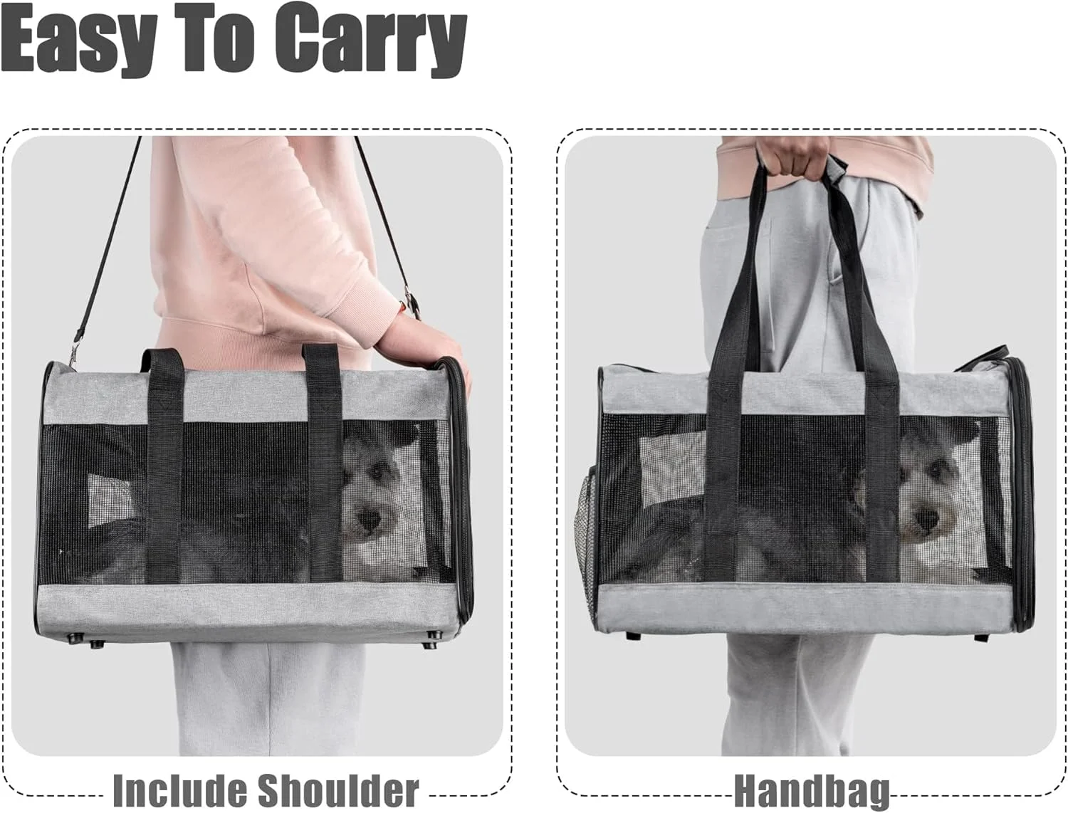 کیف حمل حیوانات خانگی نرم، کیف حمل سگ با بند ایمنی داخلی، کیف حمل حیوانات خانگی برای گربه های بزرگ و سگ های متوسط تا 9 کیلوگرم، کیف تاشو برای حمل توله سگ، بادوام