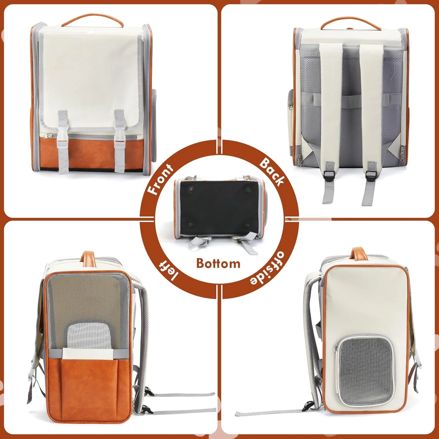 کیف حمل حیوانات خانگی Azonee، کوله پشتی بزرگ با چرم PU و پارچه آکسفورد، پوشش جمع شونده، جیب ذخیره سازی و قفل ایمنی داخلی، کیف حمل مسافرتی قابل حمل برای گربه ها و سگ های کوچک/متوسط