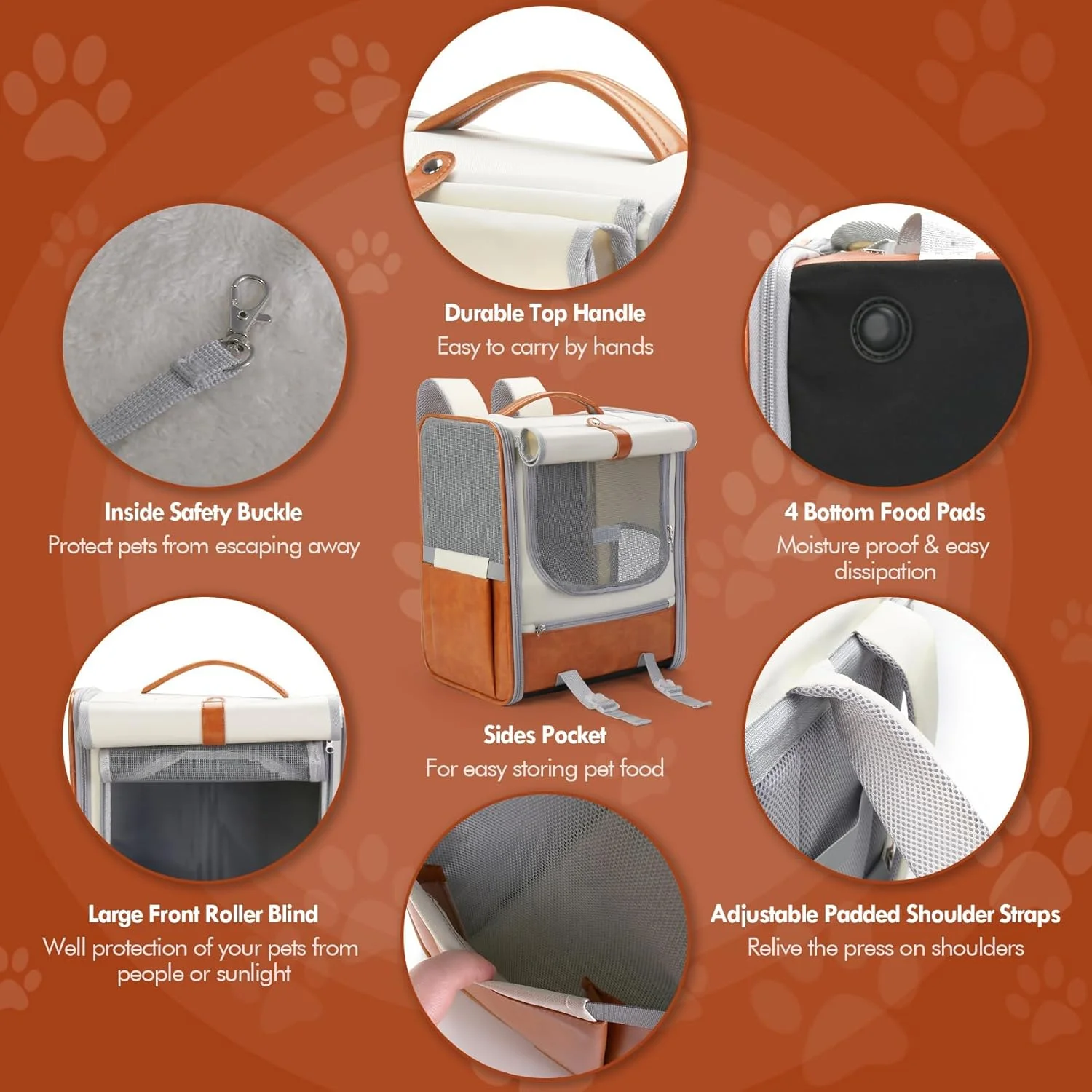 کیف حمل حیوانات خانگی Azonee، کوله پشتی بزرگ با چرم PU و پارچه آکسفورد، پوشش جمع شونده، جیب ذخیره سازی و قفل ایمنی داخلی، کیف حمل مسافرتی قابل حمل برای گربه ها و سگ های کوچک/متوسط