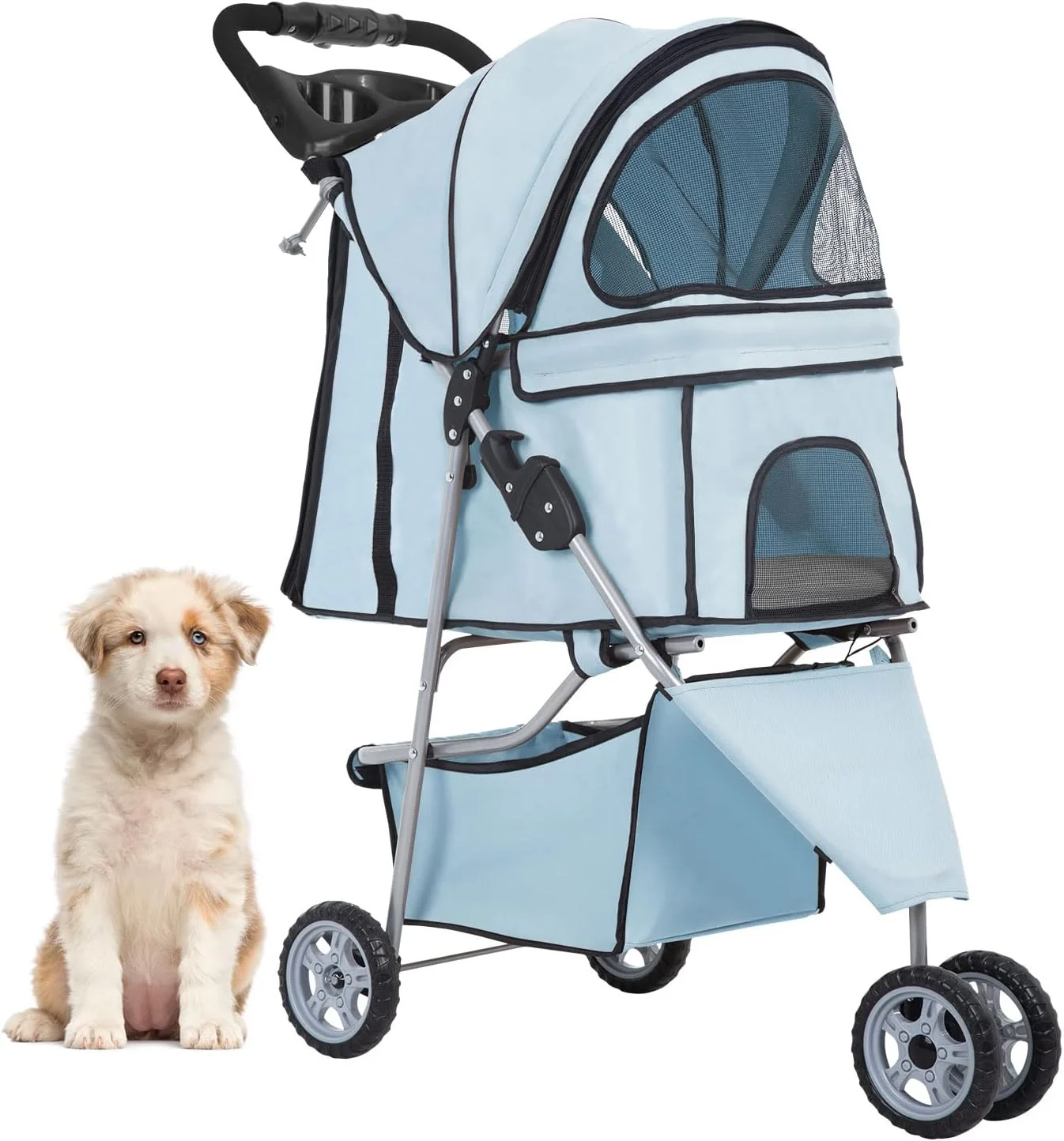 کالسکه حیوانات خانگی سه چرخ بستپت، مناسب سگ و گربه های کوچک و متوسط، کالسکه تاشو مسافرتی ضدآب با جا لیوانی، آبی روشن کالسکه حیوانات خانگی سه چرخ بستپت، مناسب سگ و گربه های کوچک و متوسط، کالسکه تاشو مسافرتی ضدآب با جا لیوانی، آبی روشن