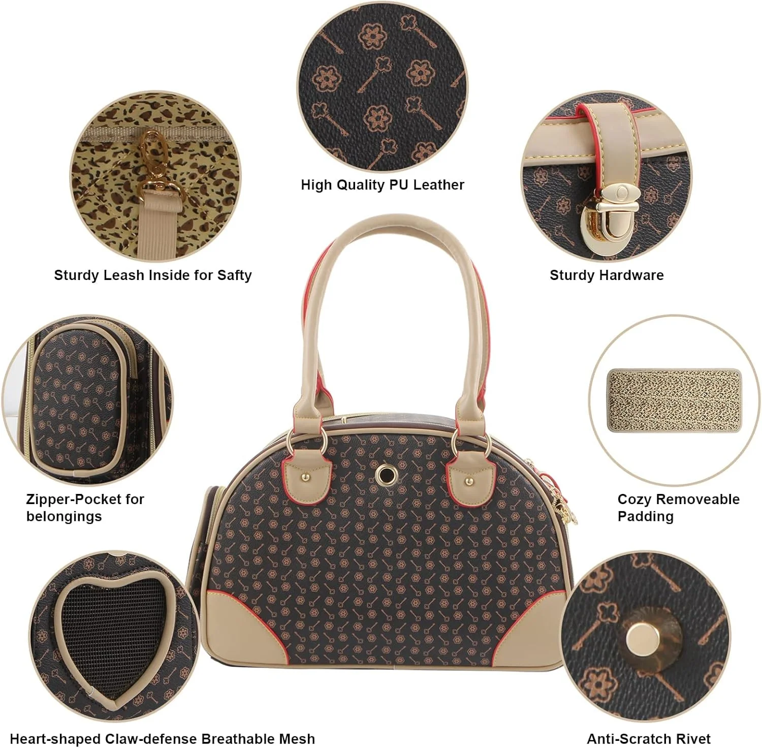 کیف حمل سگ چرمی PU مد روز، کیف دستی سگ، کیف دستی گربه، کیف حمل حیوانات خانگی، قهوه ای، کوچک 38 * 23 * 17 سانتی متر