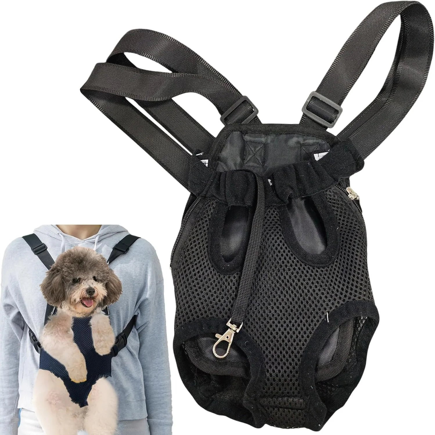 کیف کوله پشتی قابل تنظیم حمل سگ BIGTHREE برای توله سگ ها، مناسب گردش، مسافرت و پیاده روی در فضای باز با طراحی سوراخ دم و بیرون پا و کوله پشتی تنفسی حیوانات خانگی - مشکی