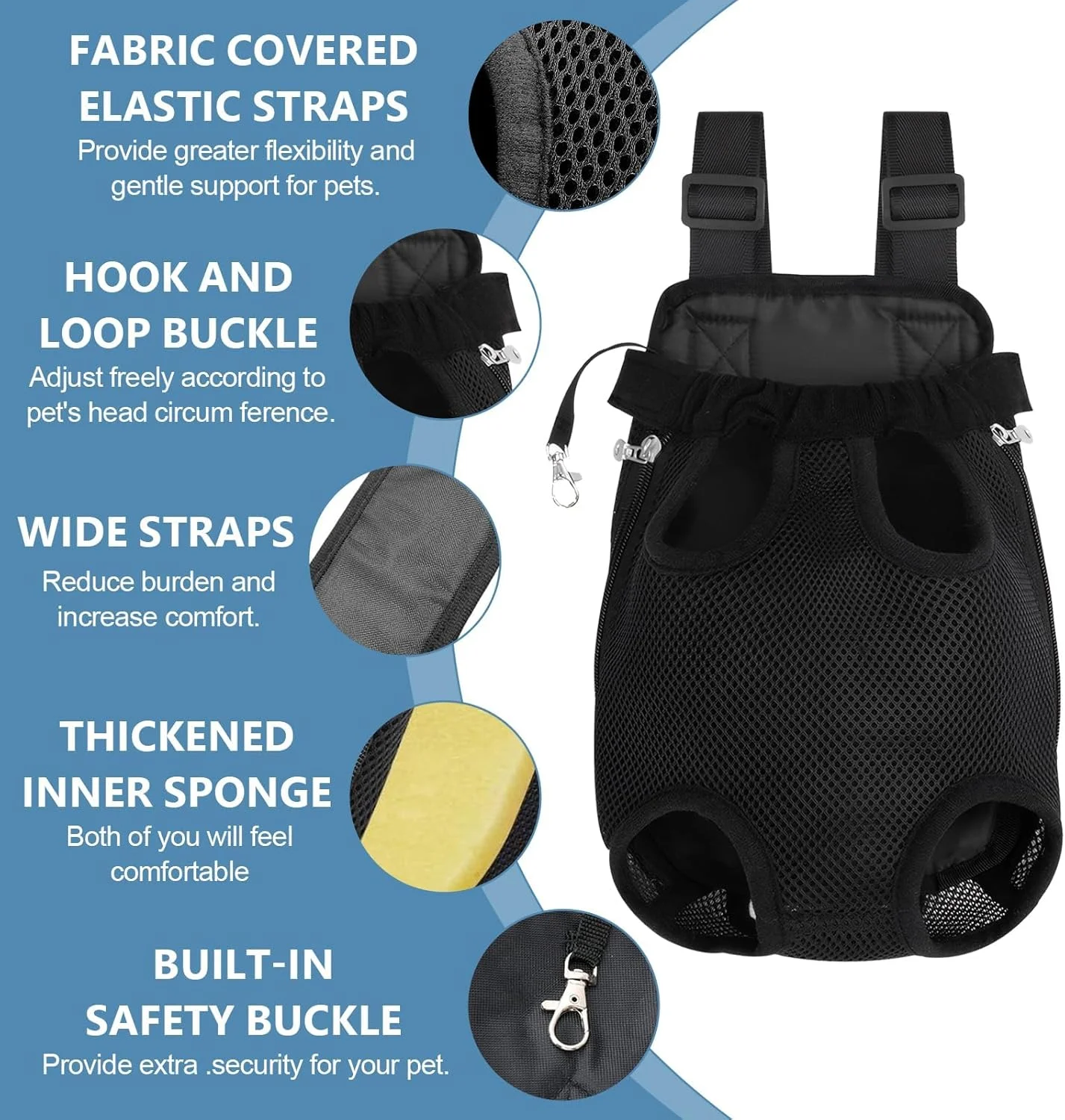 کیف کوله پشتی قابل تنظیم حمل سگ BIGTHREE برای توله سگ ها، مناسب گردش، مسافرت و پیاده روی در فضای باز با طراحی سوراخ دم و بیرون پا و کوله پشتی تنفسی حیوانات خانگی - مشکی