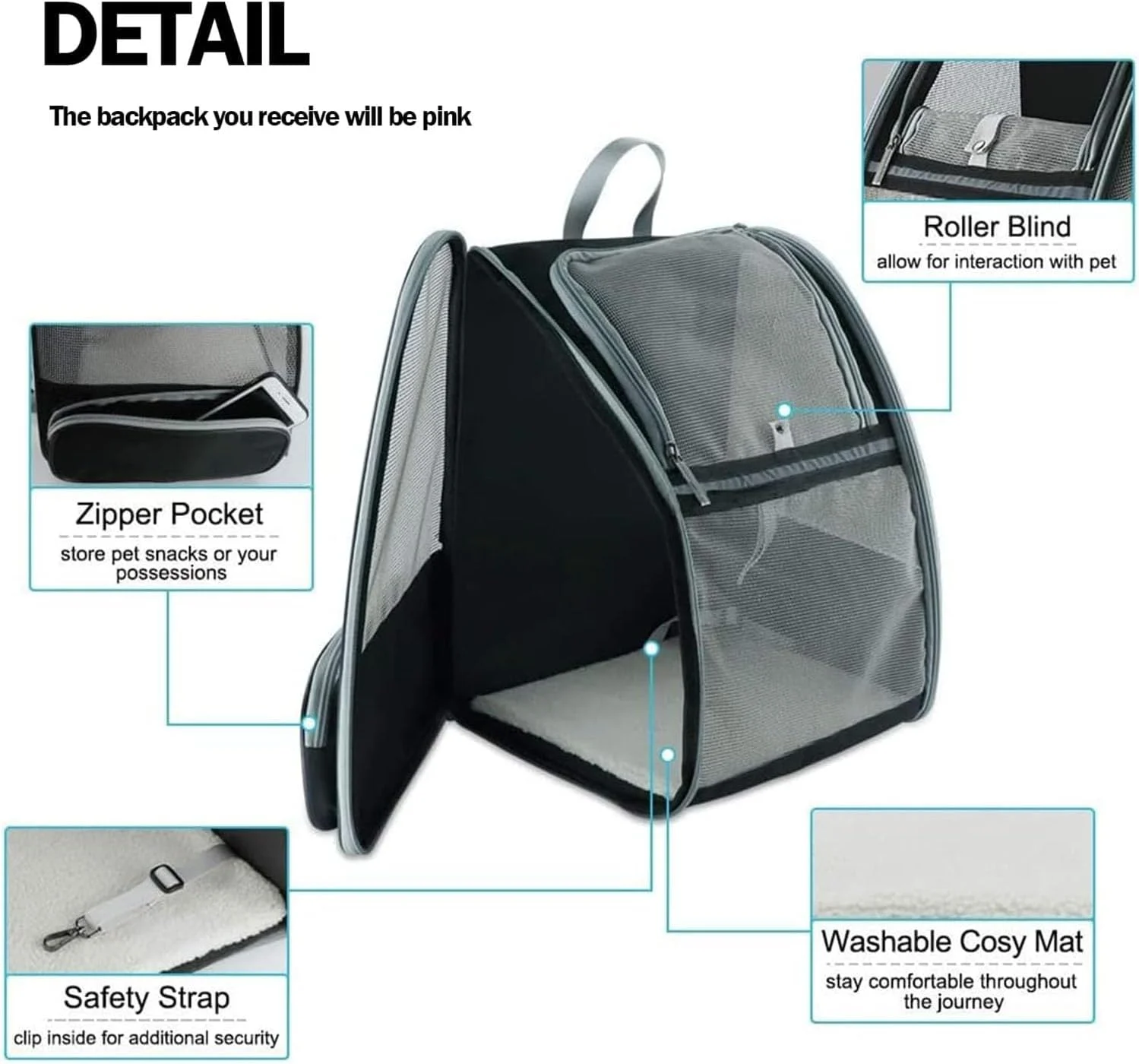 کوله پشتی حمل حیوانات خانگی بولیوی، توری تاشو و جادار با تهویه کامل، مناسب برای حمل گربه، مورد تایید خطوط هوایی، طراحی شده برای مسافرت، پیاده روی و استفاده در فضای باز، کیف بادوام حمل گربه (صورتی)