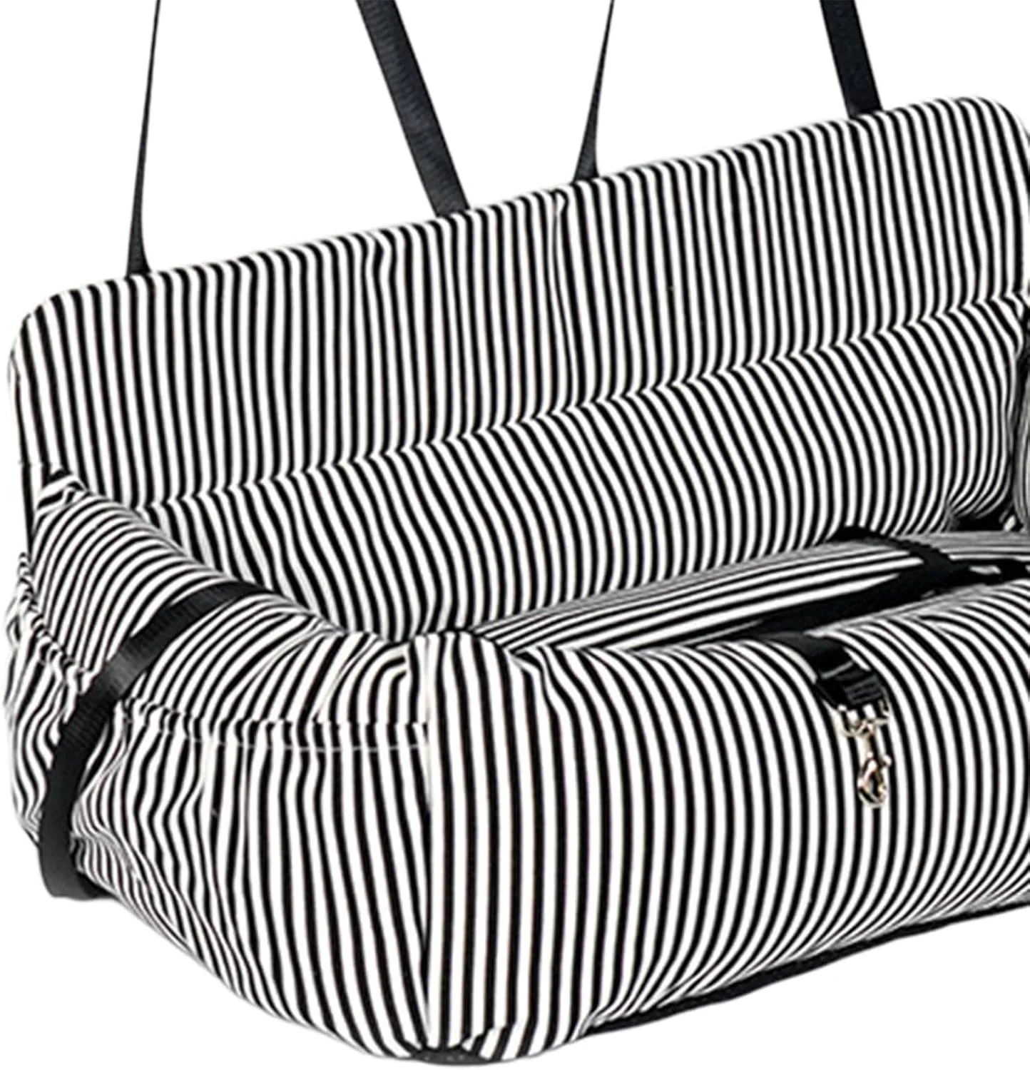 صندلی تقویت کننده خودرو برای سگ خانگی، صندلی حیوانات خانگی کنسول وسط، کیف تخت مسافرتی برای سگ گربه یا سایر حیوانات خانگی کوچک، حامل تاشو قابل حمل با کمربند ایمنی قابل جابجایی و تنظیم (راه راه سیاه و سفید، بزرگ)