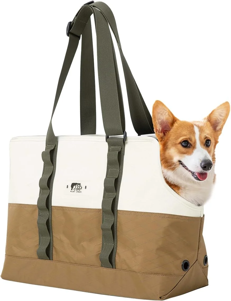 کیف حمل سگ، کیف دستی مسافرتی حیوانات خانگی با بند ایمنی قابل تنظیم، کیف حمل تاشو ضد آب برای گربه و سگ کوچک (قهوه ای)