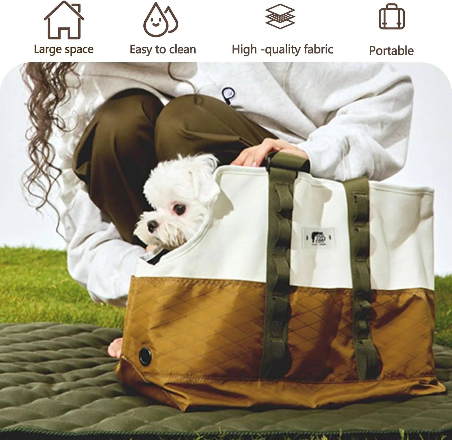 کیف حمل سگ، کیف دستی مسافرتی حیوانات خانگی با بند ایمنی قابل تنظیم، کیف حمل تاشو ضد آب برای گربه و سگ کوچک (قهوه ای)