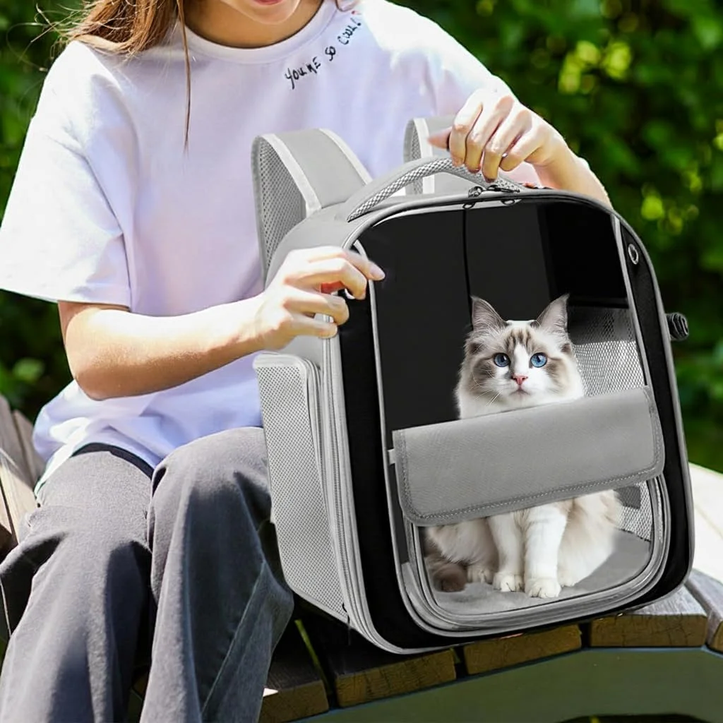 کیف کوله پشتی حمل گربه تنفسی، کیف حمل گربه برای گربه کوچک و متوسط، کوله پشتی سگ، کیف حمل جلویی برای مسافرت، پیاده روی، کمپینگ 39 x 33 x 25 سانتی متر