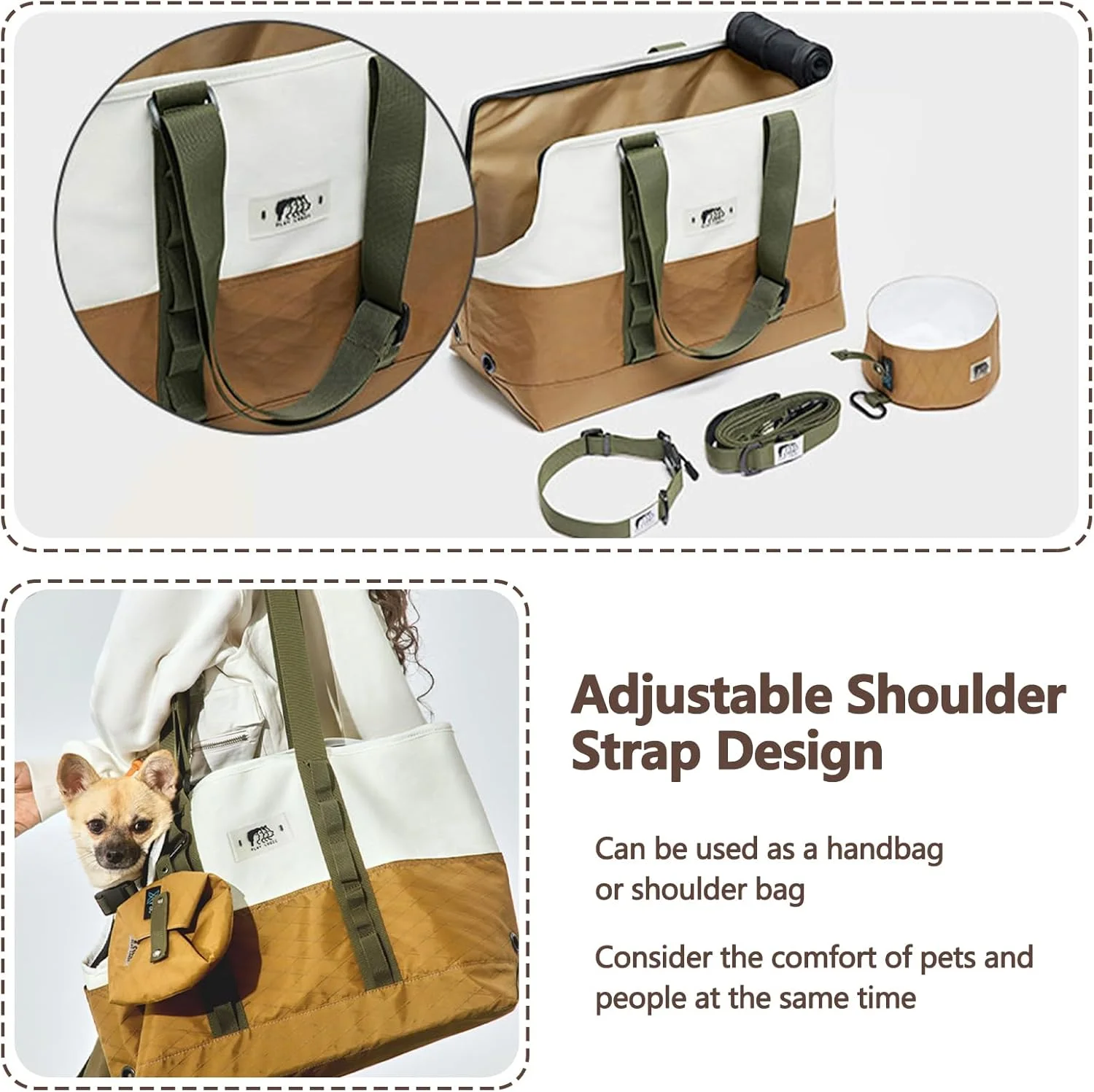 کیف حمل سگ، کیف دستی مسافرتی حیوانات خانگی با بند ایمنی قابل تنظیم، کیف حمل تاشو ضد آب برای گربه و سگ کوچک (قهوه ای)