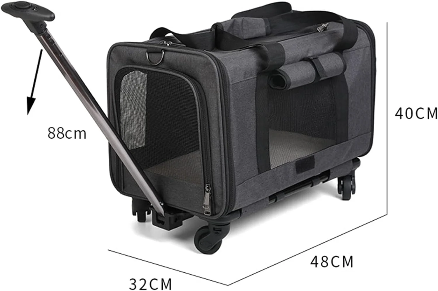 کیف حمل گربه، کیف حمل سگ با چرخ تایید شده برای هواپیما، کیف حمل حیوانات خانگی با دسته تلسکوپی، تاشو آسان برای گربه ها و سگ های کوچک