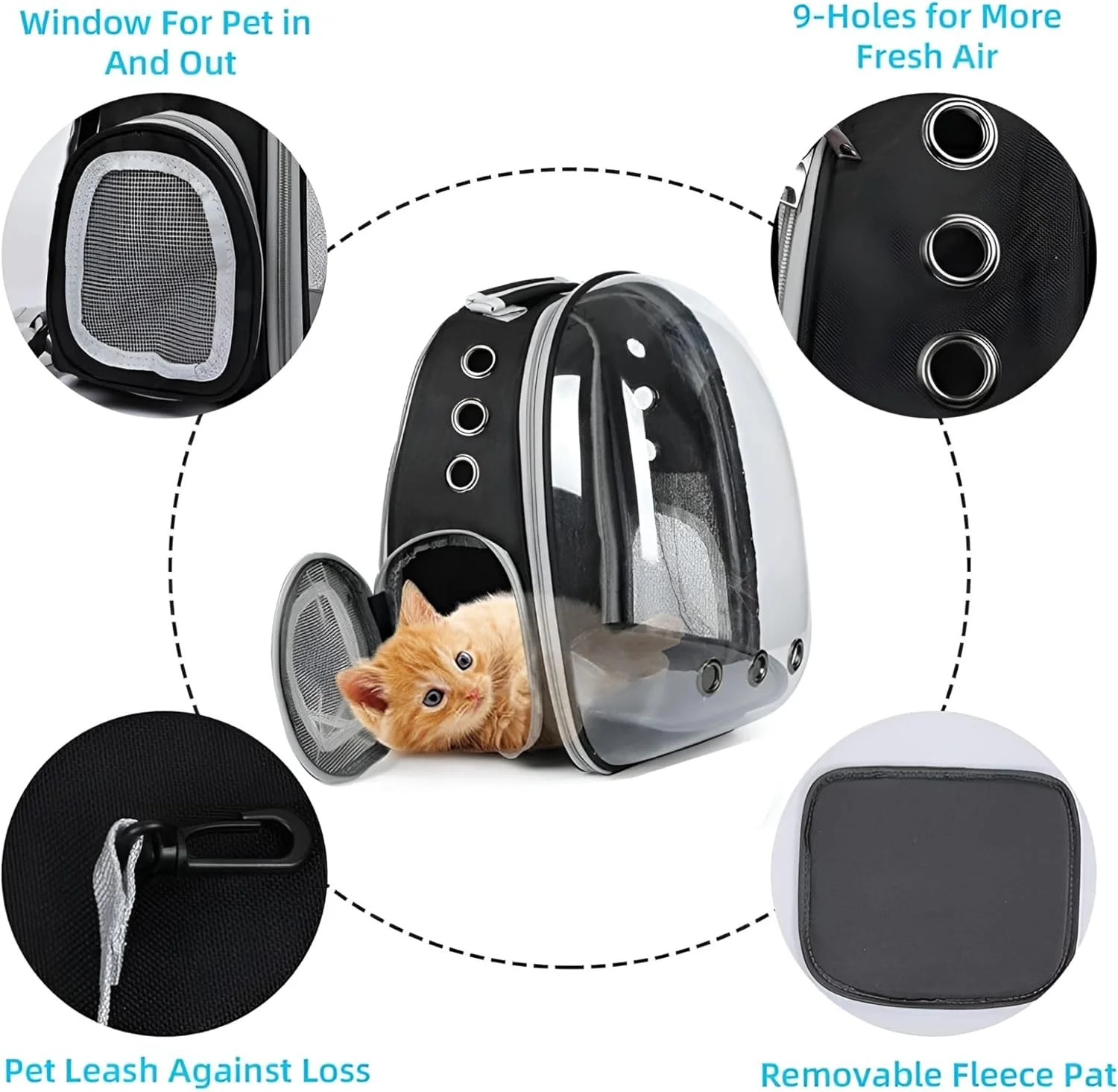 کیف کوله پشتی حمل گربه حبابی، کیف کپسولی شفاف و تنفسی برای گربه/سگ های کوچک و متوسط، کیف حمل حیوانات خانگی قابل حمل برای پیاده روی، مسافرت، استفاده در فضای باز، توله سگ ها و گربه ها، مشکی فضایی کیف کوله پشتی حمل گربه حبابی، کیف کپسولی شفاف و تنفسی برای گربه/سگ های کوچک و متوسط، کیف حمل حیوانات خانگی قابل حمل برای پیاده روی، مسافرت، استفاده در فضای باز، توله سگ ها و گربه ها، مشکی فضایی