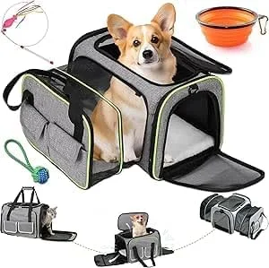 کیف حمل سگ و گربه، کیف تاشو قابل حمل حیوانات خانگی، کیف حمل تنفسی حیوانات خانگی، حداکثر بار 10 کیلوگرم، مناسب برای سفر هوایی (خاکستری)