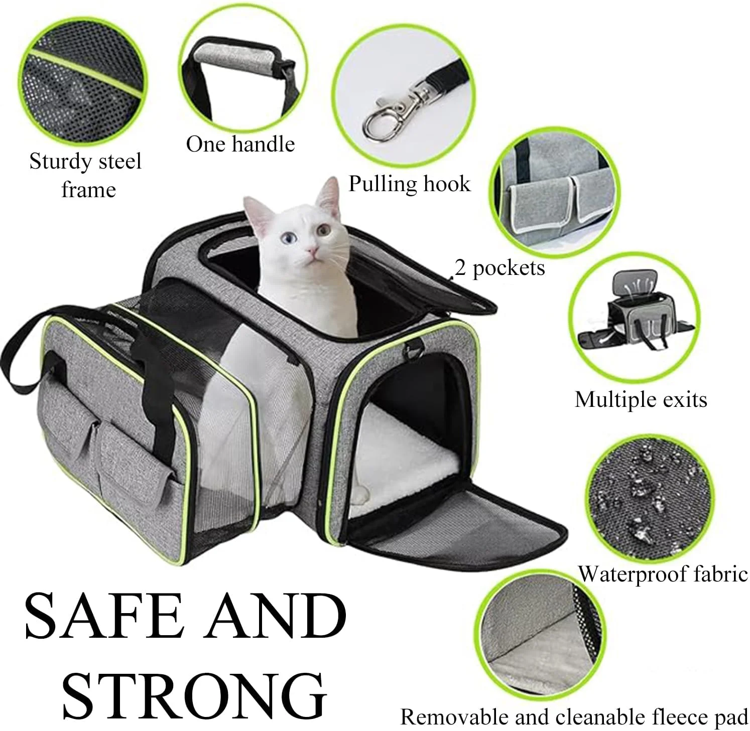 کیف حمل سگ و گربه، کیف تاشو قابل حمل حیوانات خانگی، کیف حمل تنفسی حیوانات خانگی، حداکثر بار 10 کیلوگرم، مناسب برای سفر هوایی (خاکستری)