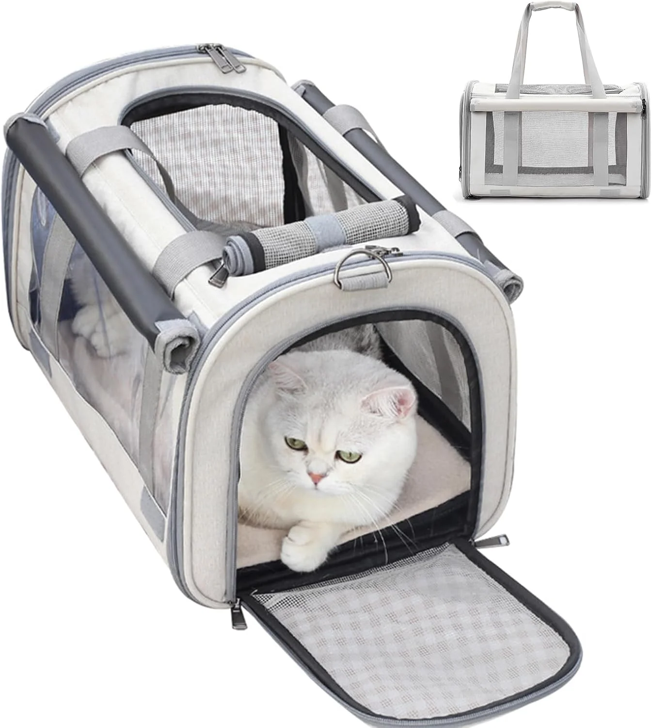 کیف حمل گربه، کیف حمل سگ قابل حمل سبک وزن مورد تایید خطوط هوایی، باکس حمل سگ برای سگ های متوسط، کیف حمل گربه (خاکستری)