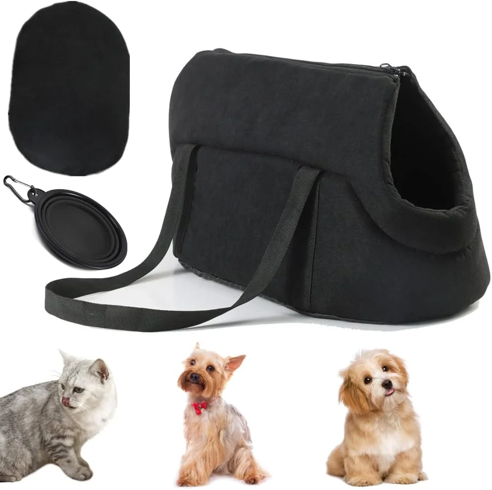 کیف حمل حیوانات خانگی، مناسب سگ های کوچک، کیف حمل سگ و گربه، مناسب برای پیاده روی و کمپینگ، به همراه 1 عدد کاسه تاشو