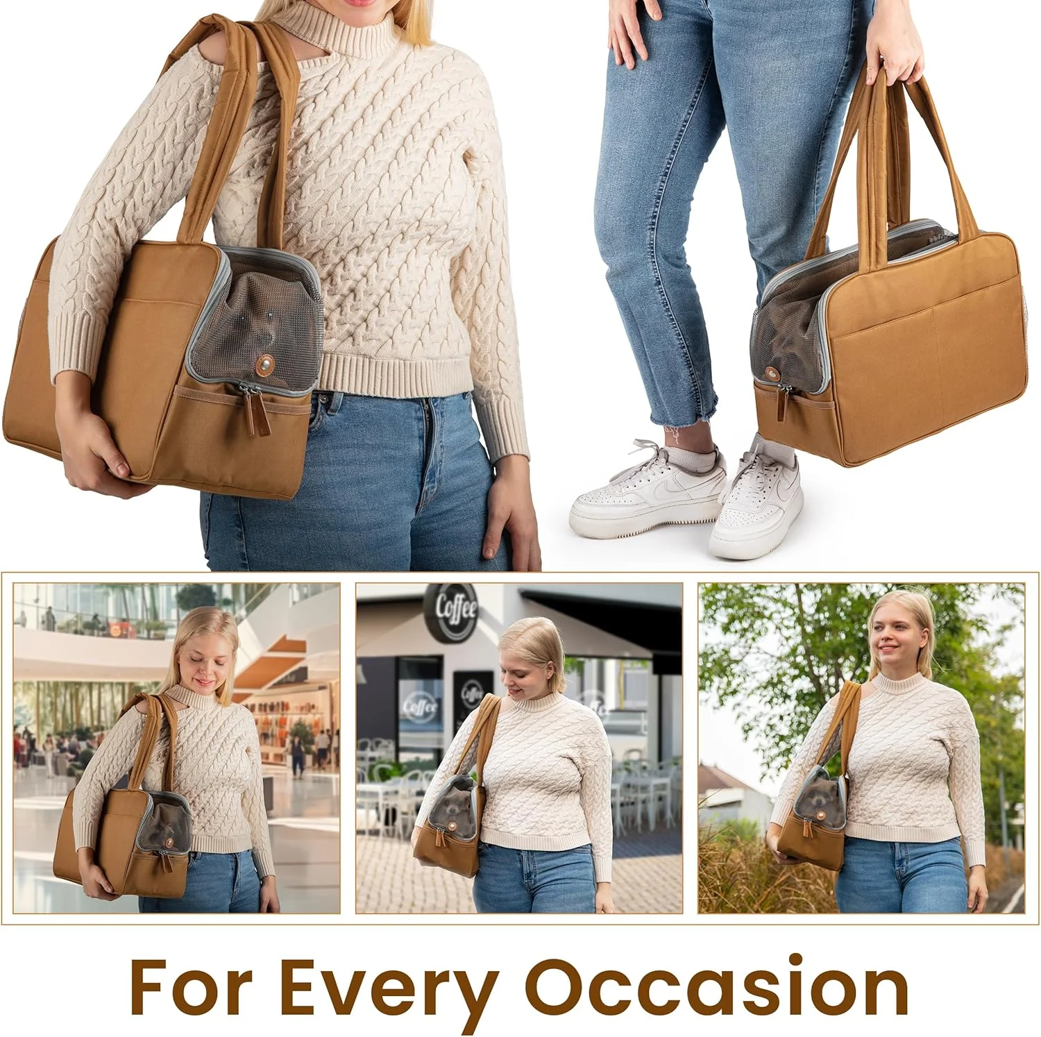 کیف حمل سگ برای سگ های کوچک - کیف مسافرتی پلی استر با فضای داخلی پنبه ای، بند راحت، جیب های متعدد و توری قابل تنفس - کیف بادوام و سبک وزن برای گربه - کیف حمل حیوانات خانگی کوچک و کاربردی