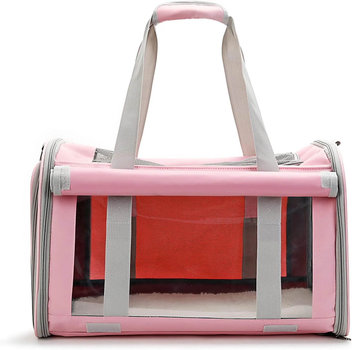 کیف حمل نرم حیوانات خانگی، سگ، گربه، توله سگ، کیف مسافرتی قابل حمل برای گربه ها، سگ ها و حیوانات خانگی با کمربند ایمنی داخلی و تشک قابل جابجایی، کیف گربه تاشو و بادوام، رنگ صورتی