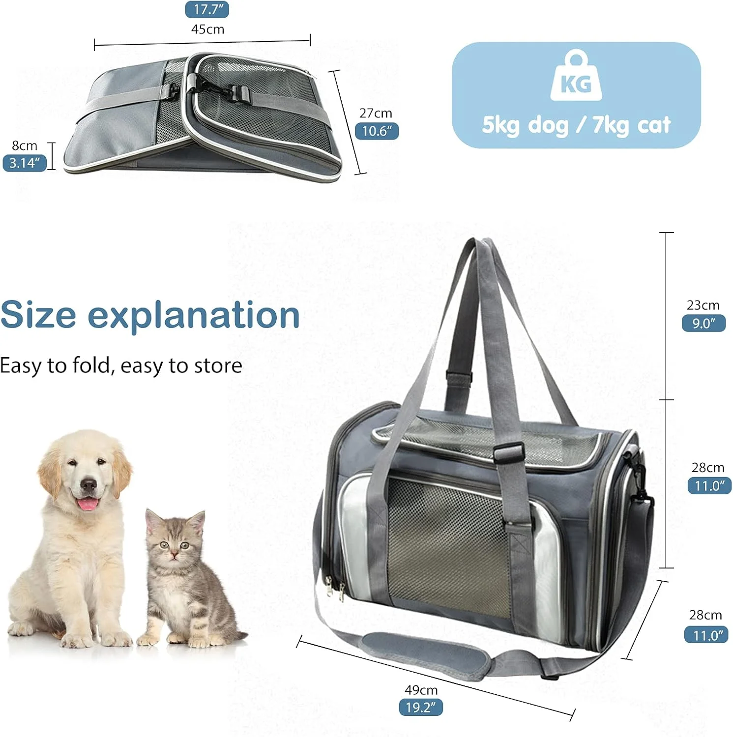 کیف حمل گربه و سگ، تاشو و دارای تهویه مناسب با تخت پشم گوسفند نرم، بند شانه قابل تنظیم، مناسب برای مسافرت در فضای باز، پیاده روی - صورتی