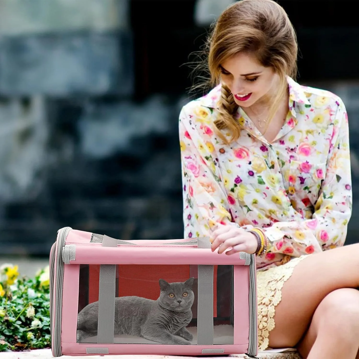 کیف حمل نرم حیوانات خانگی، سگ، گربه، توله سگ، کیف مسافرتی قابل حمل برای گربه ها، سگ ها و حیوانات خانگی با کمربند ایمنی داخلی و تشک قابل جابجایی، کیف گربه تاشو و بادوام، رنگ صورتی