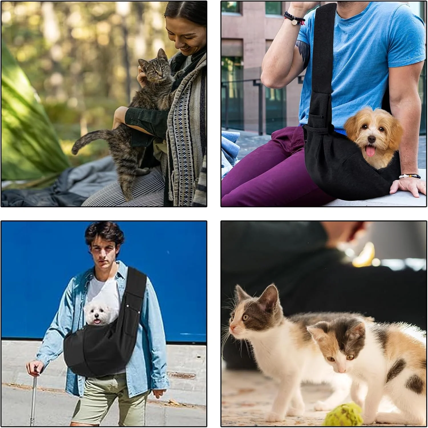 کیف حمل سگ و گربه دو طرفه با جیب - کیف دستی حیوانات خانگی برای سگ ها و گربه های کوچک - دارای بند مسافرتی - مشکی