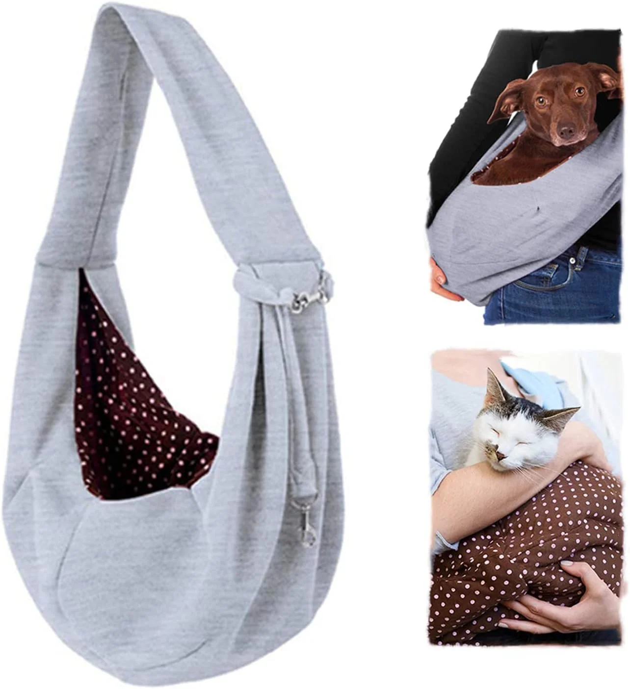 کیف حمل حیوانات خانگی دوشی مناسب سگ و گربه، کیف دوشی راحت و بادوام، کیف مسافرتی بدون دست برای توله سگ، بچه گربه، سگ و گربه کوچک (خاکستری)