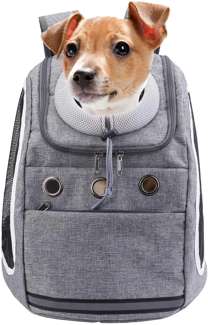 کیف کوله پشتی حمل حیوانات خانگی Excefore برای سگ ها و گربه های کوچک، کیف حمل سگ و توله سگ، کوله پشتی چند منظوره ایمن برای پیاده روی، قدم زدن، مسافرت، فعالیت های خارج از منزل (خاکستری)
