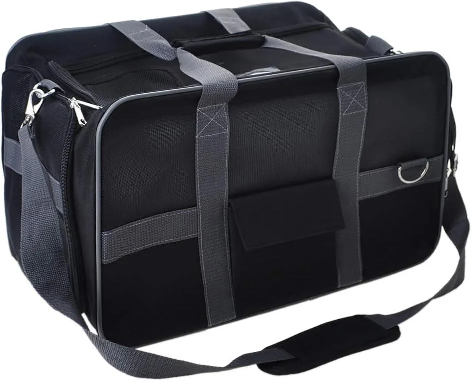 کیف حمل حیوانات خانگی تاشو، مناسب سفر هوایی برای سگ و گربه با زیرانداز پشمی و حمل آسان روی چمدان به همراه جیب برای نگهداری وسایل