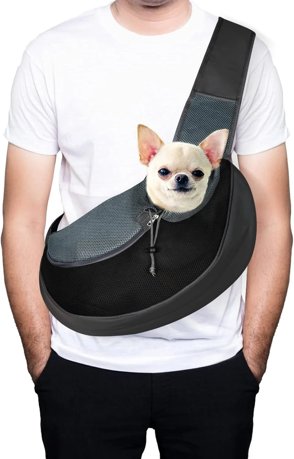 کیف حمل حیوانات خانگی، کیف رودوشی حمل حیوانات خانگی مناسب برای سگ، گربه و توله سگ های کوچک تا وزن 3 کیلوگرم، دارای بند قابل تنظیم و توری تنفسی برای پیاده روی و مسافرت