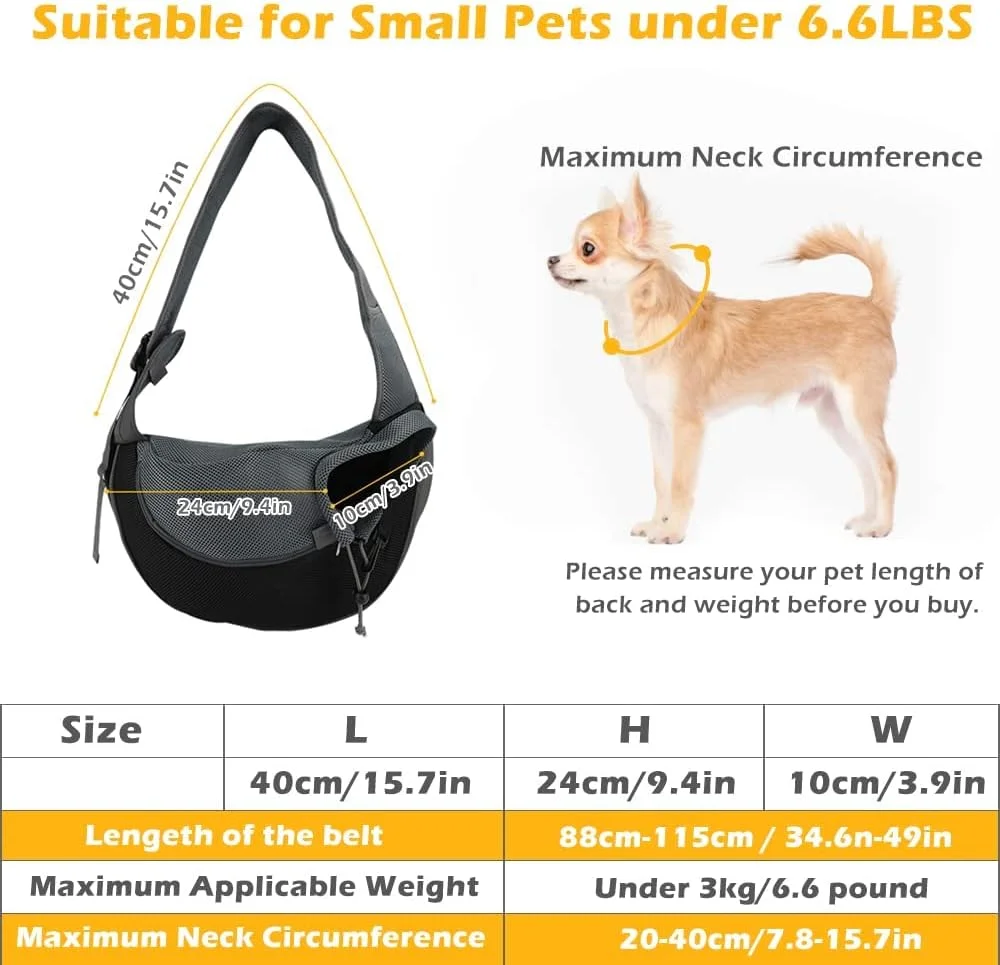 کیف حمل حیوانات خانگی، کیف رودوشی حمل حیوانات خانگی مناسب برای سگ، گربه و توله سگ های کوچک تا وزن 3 کیلوگرم، دارای بند قابل تنظیم و توری تنفسی برای پیاده روی و مسافرت