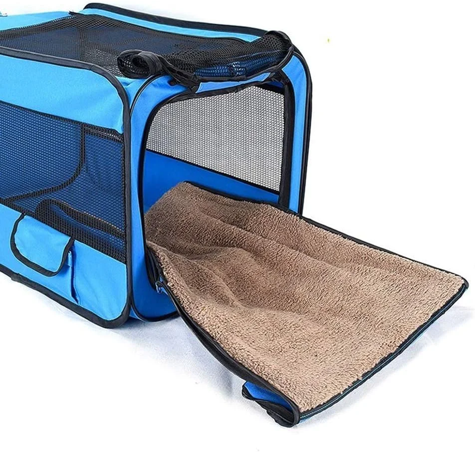 محفظه تاشو و تنفسی حمل حیوانات خانگی سگ و گربه - کیف حمل سگ قابل حمل برای مسافرت در خودرو با تشک پشمی نرم برای کمپینگ در فضای داخلی و خارجی