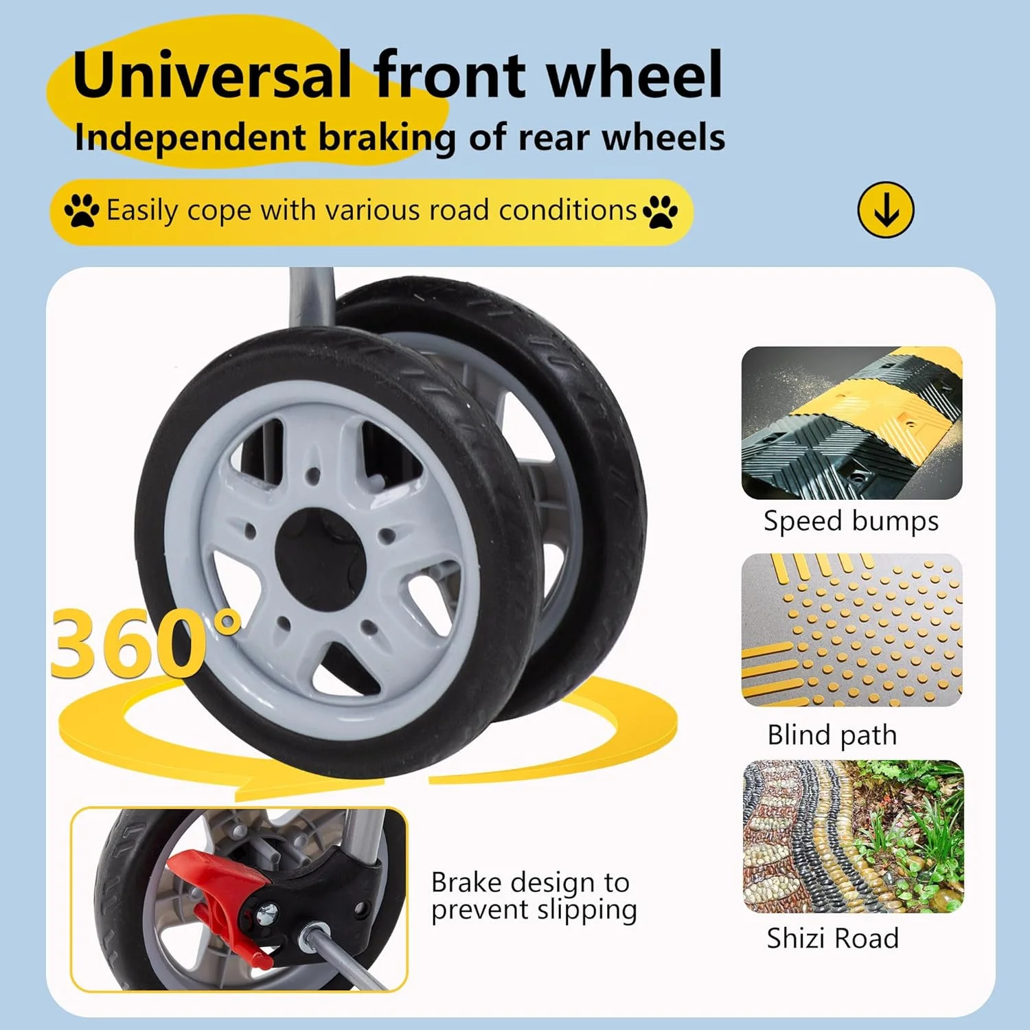 کالسکه حیوانات خانگی FDW، کالسکه تاشو مسافرتی 4 چرخ سگ و گربه با جا لیوانی و آستر جداشدنی برای سگ ها و گربه های کوچک و متوسط، مشکی