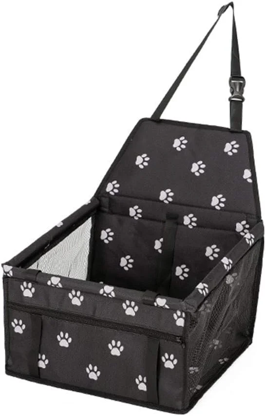 محافظ صندلی خودرو تاشو سگ - حامل صندلی مسافرتی ضد آب حیوانات خانگی با کمربند ایمنی برای سگ ها و گربه های کوچک/متوسط (مشکی)