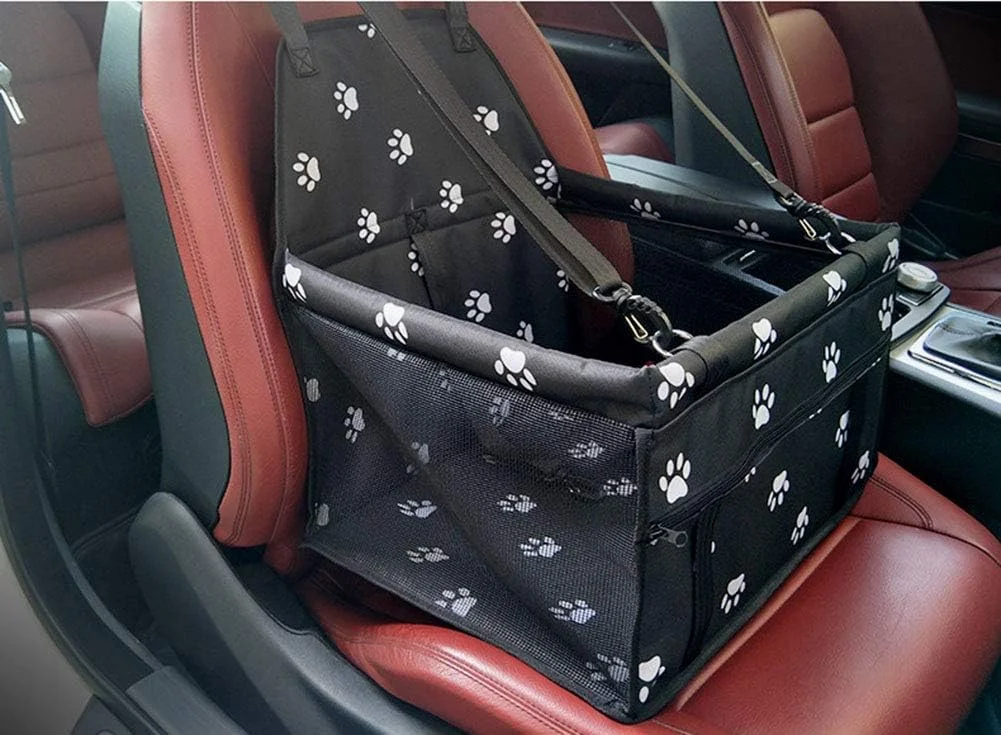 محافظ صندلی خودرو تاشو سگ - حامل صندلی مسافرتی ضد آب حیوانات خانگی با کمربند ایمنی برای سگ ها و گربه های کوچک/متوسط (مشکی)