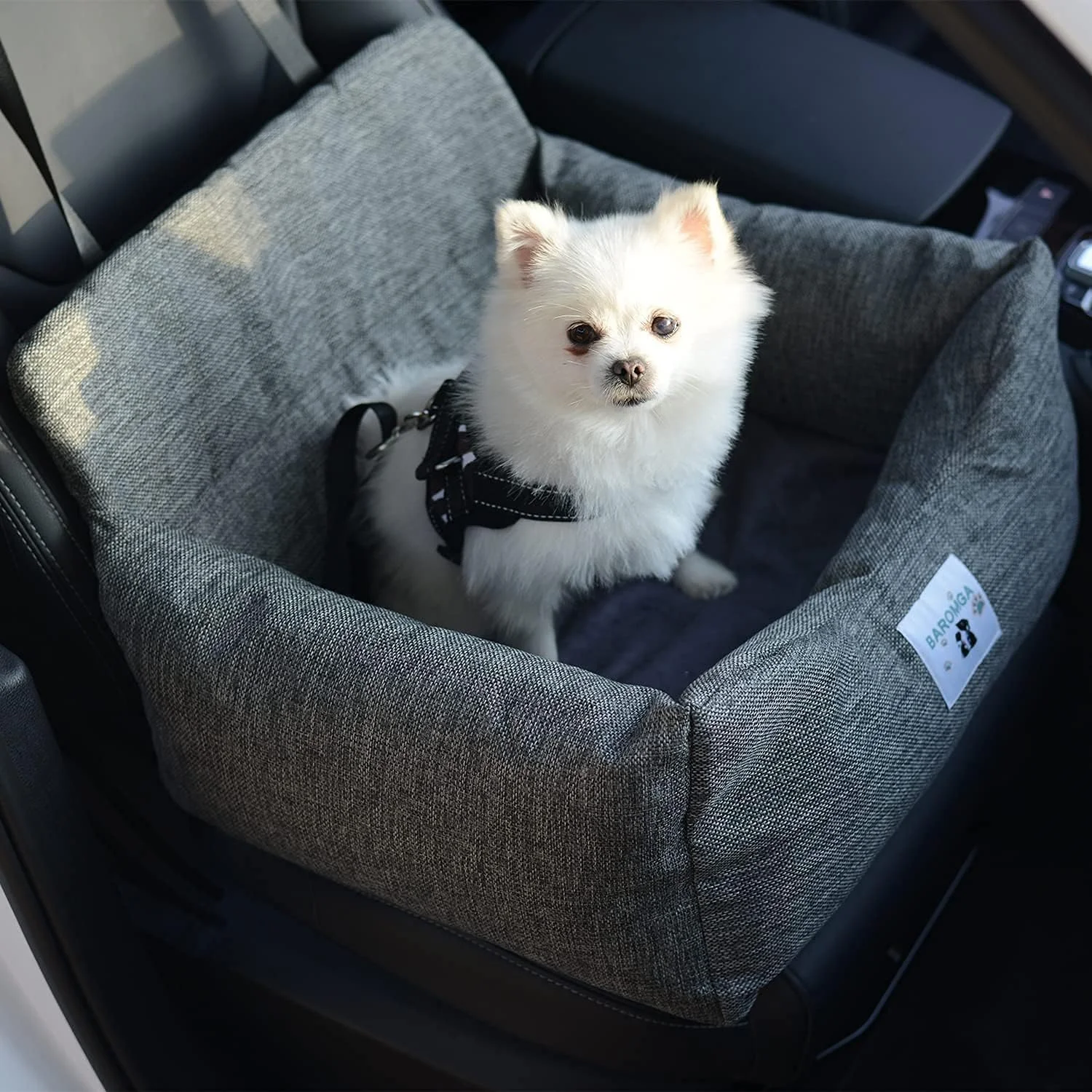 صندلی بوستر ماشین سگ خانگی، صندلی ایمنی مسافرتی قابل حمل حیوانات خانگی، تخت خواب مسافرتی ضد آب سگ، حامل تاشو قابل حمل با کمربند ایمنی قابل جابجایی/تنظیم (متوسط)
