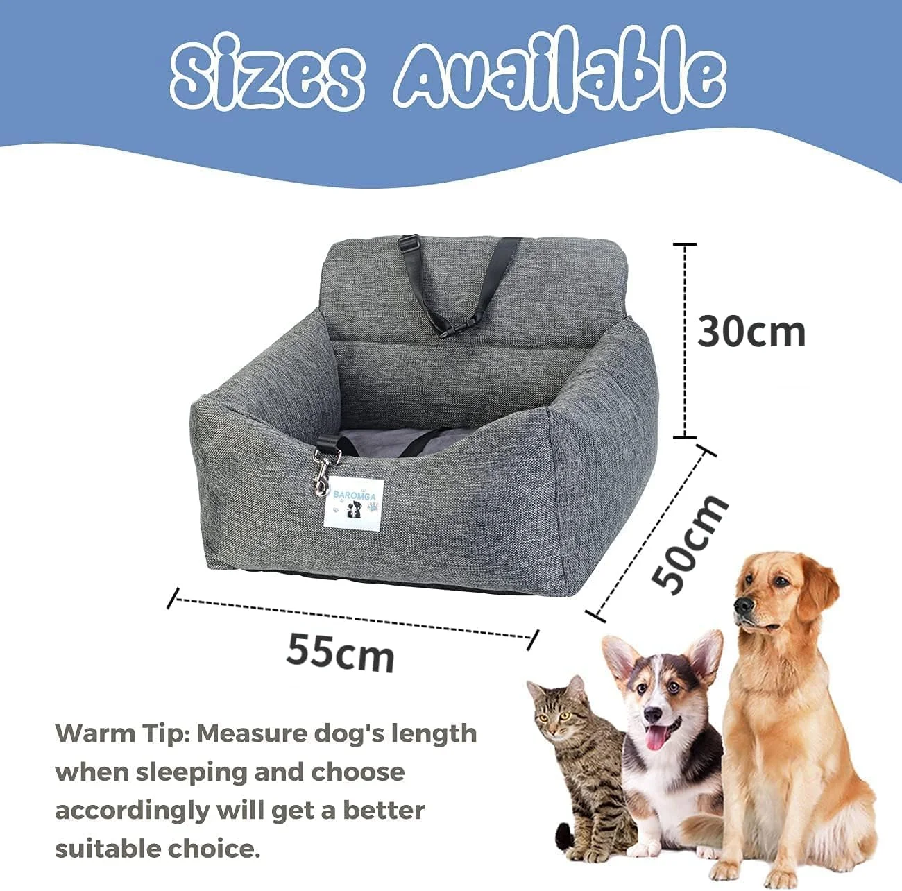 صندلی بوستر ماشین سگ خانگی، صندلی ایمنی مسافرتی قابل حمل حیوانات خانگی، تخت خواب مسافرتی ضد آب سگ، حامل تاشو قابل حمل با کمربند ایمنی قابل جابجایی/تنظیم (متوسط)