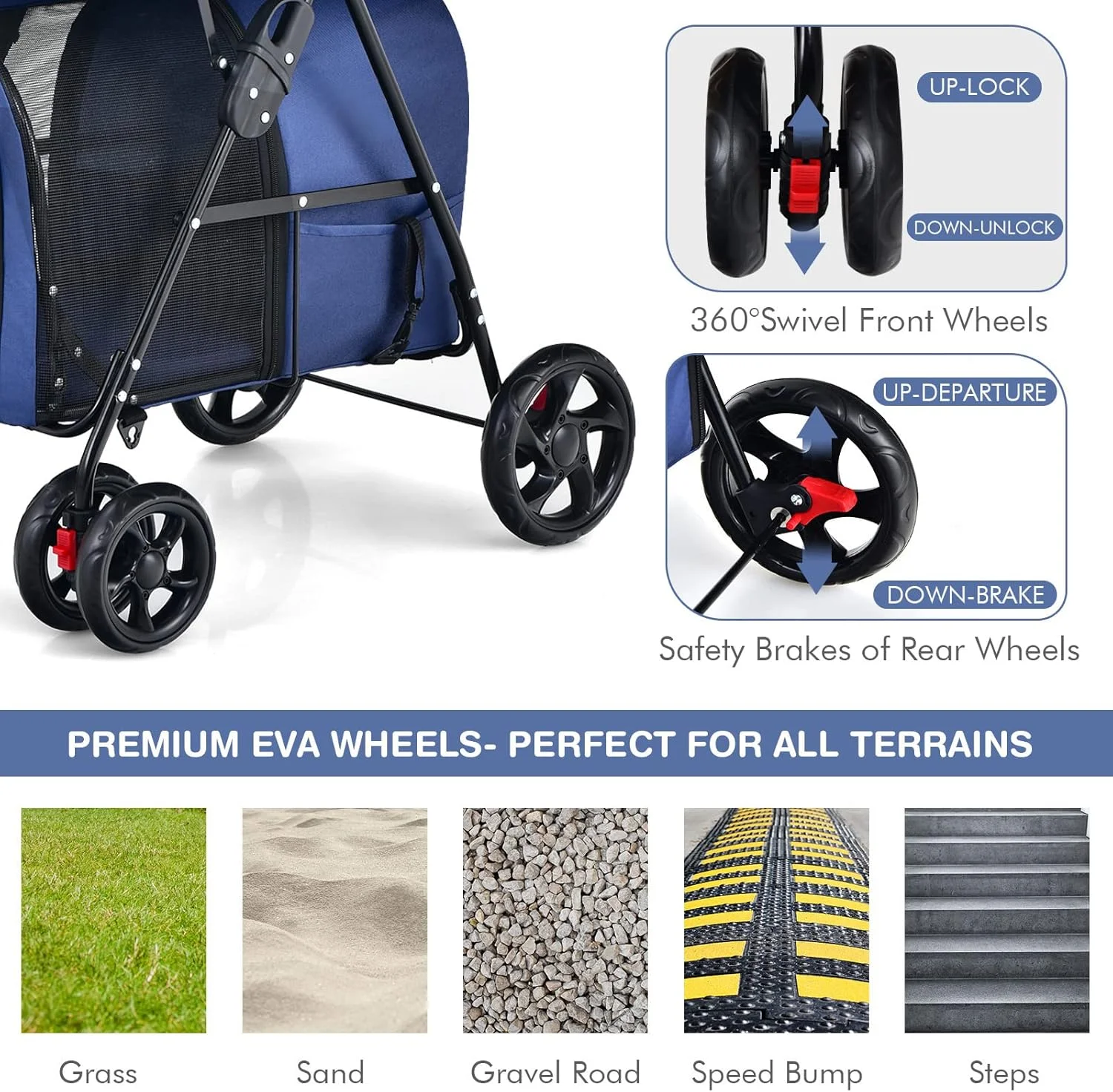 کالسکه حیوانات خانگی دوقلو جاینتکس با 2 کیف حمل جداشدنی، کمربند ایمنی، 4 چرخ قفل‌شونده، کالسکه مسافرتی گربه، سبد گردشی، کالسکه تاشو سگ برای سگ‌ها، گربه‌ها و توله‌های کوچک و متوسط (سرمه‌ای)