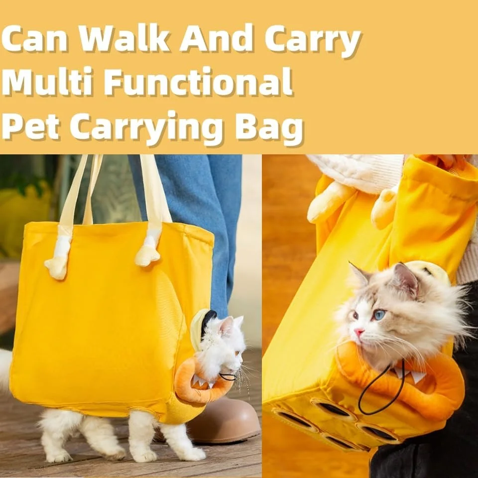 Canvas Pet Carrier Bag for Cats and Dogs - Multifunctional, Secure, Easy Clean Travel Cat Bag, Space-Saving Design, Fashionable Yellow - Suitable for Small Pets