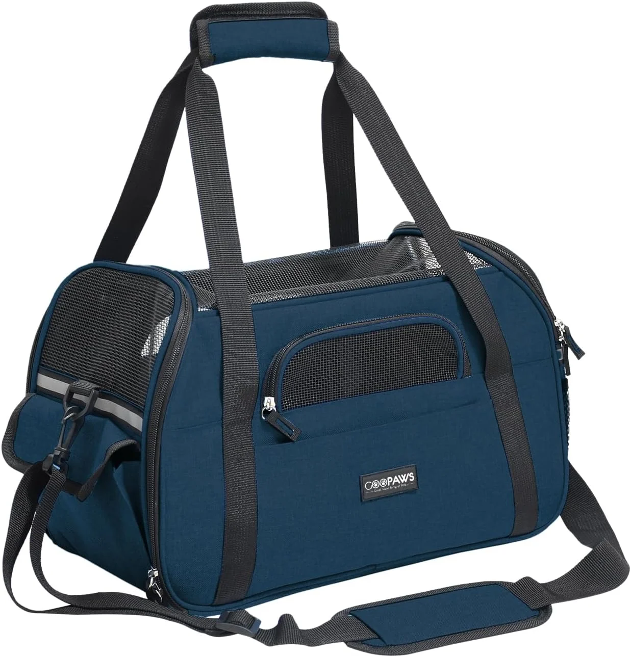 کیف حمل سگ برای سگ های کوچک، کیف دستی نرم با جیب، لوازم مسافرتی سگ، آویز قابل حمل سگ با کف ضد لغزش (آبی تیره - 43 سانتی متر)