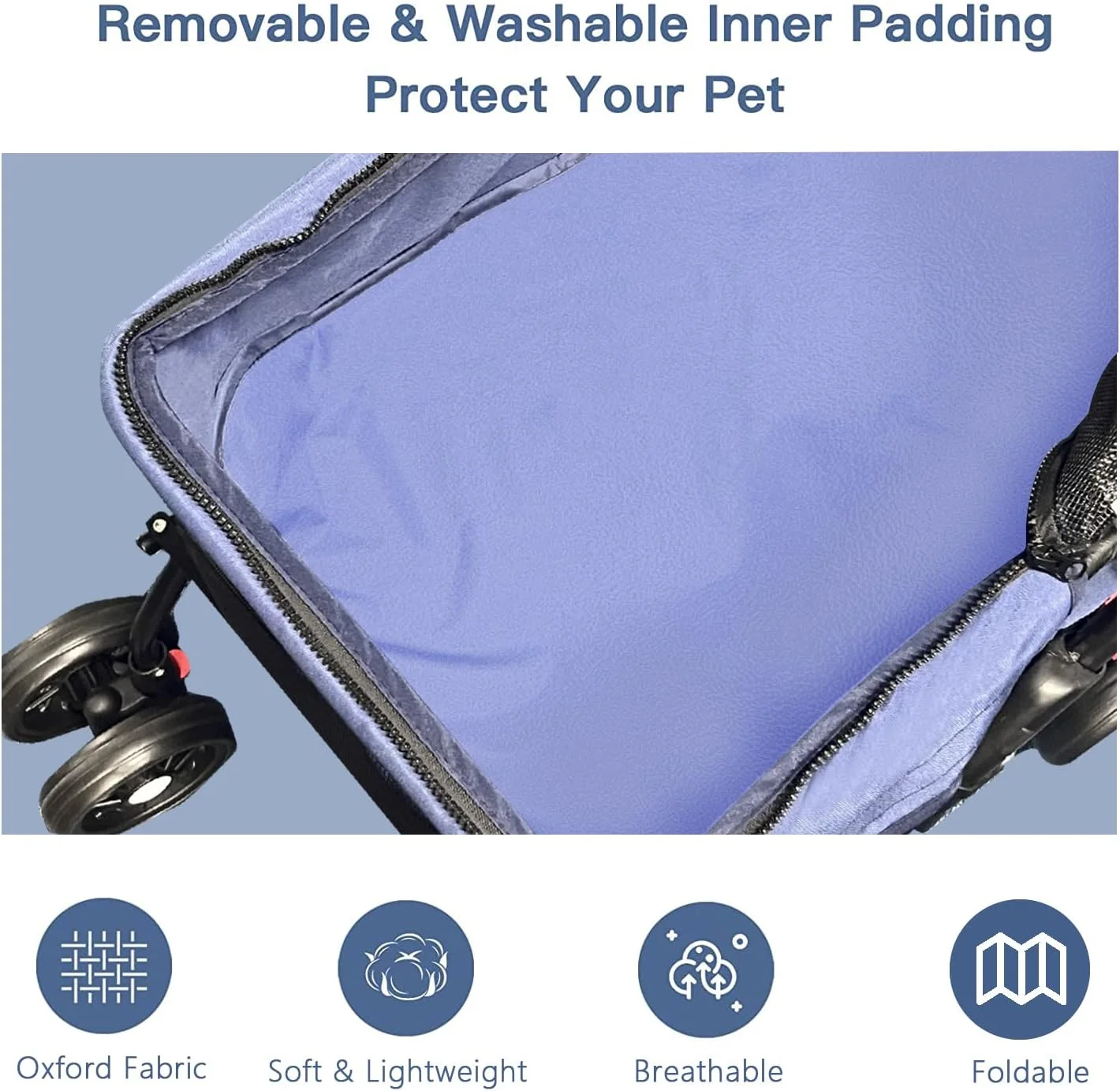 کالسکه تاشو حیوانات خانگی گلوکلاز، سبد حمل جداشدنی گربه، دارای چرخ جلوی 360 درجه، سبد ذخیره سازی و توری تنفسی برای توله سگ، بچه گربه کوچک، متوسط و بزرگ (آبی)