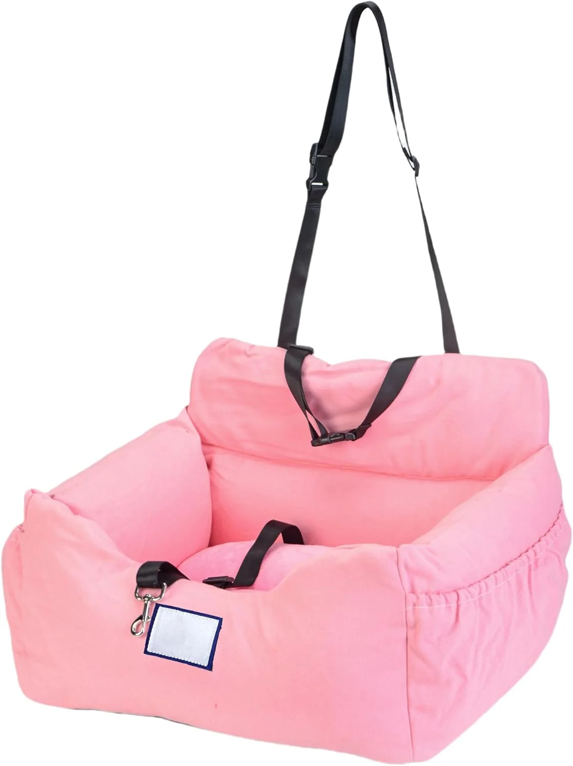 صندلی بوستر ماشین سگ خانگی برای 2 سگ کوچک، صندلی ایمنی قابل حمل برای سفر حیوانات خانگی، کیف تخت مسافرتی ضد آب سگ، حامل تاشو قابل حمل با کمربند ایمنی قابل جابجایی/تنظیم (صورتی، متوسط)