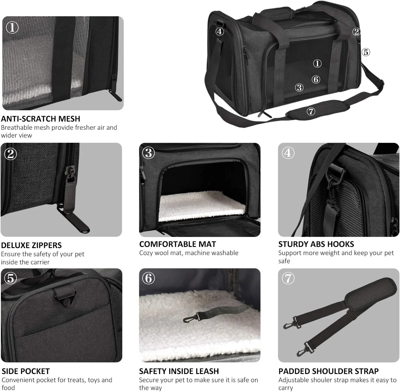 کیف حمل حیوانات خانگی هنکلیون مناسب گربه، سگ و توله سگ های کوچک و متوسط تا وزن 7 کیلوگرم، تاشو و مناسب سفر - مشکی