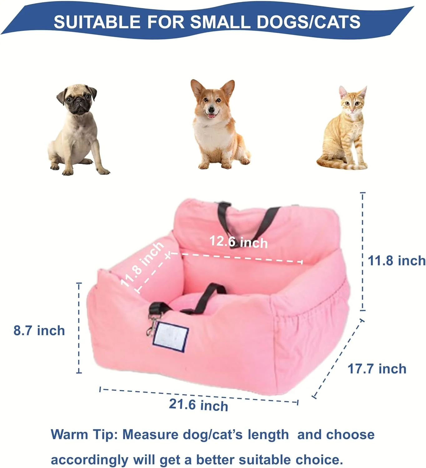 صندلی بوستر ماشین سگ خانگی برای 2 سگ کوچک، صندلی ایمنی قابل حمل برای سفر حیوانات خانگی، کیف تخت مسافرتی ضد آب سگ، حامل تاشو قابل حمل با کمربند ایمنی قابل جابجایی/تنظیم (صورتی، متوسط)