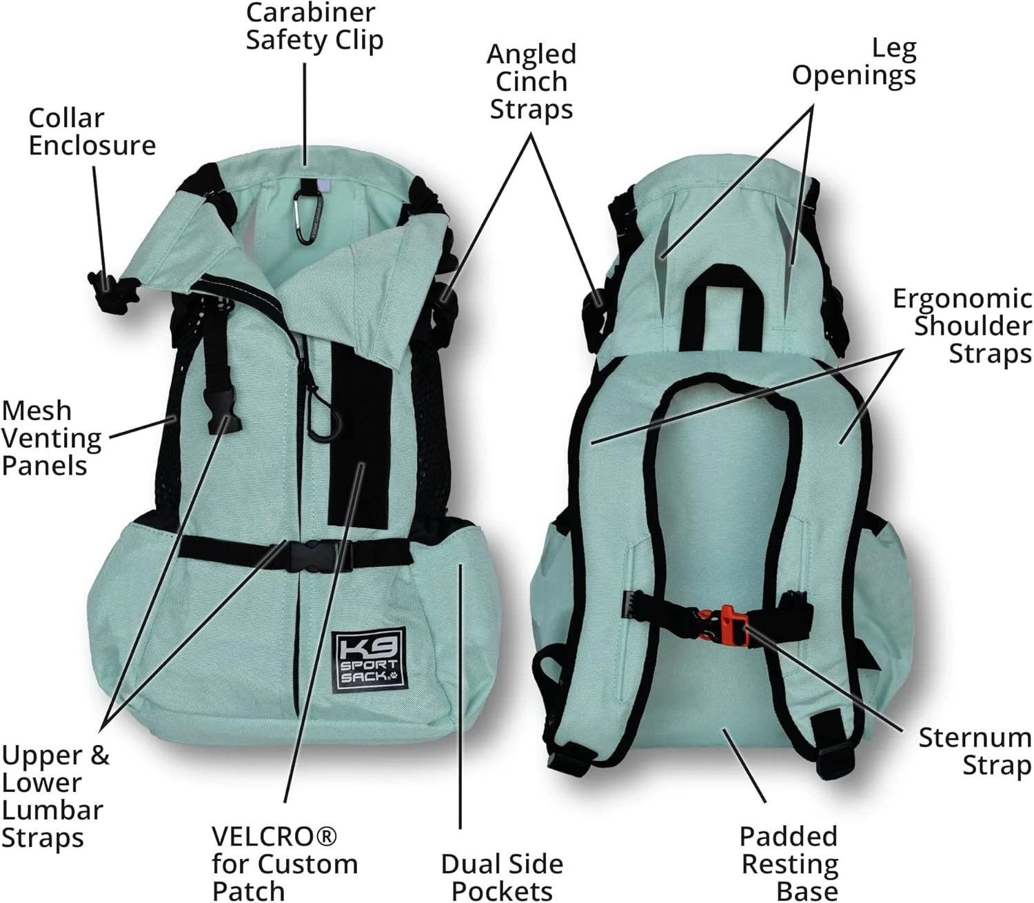 کی ۹ اسپورت ساک | کوله پشتی قابل تنظیم حمل سگ (بزرگ، ایر 2 - نعنایی تابستانی)، ایر 2 - نعنایی تابستانی، 30.48 سانتی متر طول x 27.94 سانتی متر عرض x 55.88 سانتی متر ارتفاع