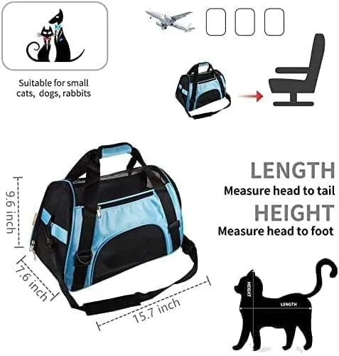 کیف حمل گربه و سگ، کیف حمل حیوانات خانگی با دیواره نرم مناسب هواپیما (آبی)