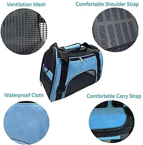 کیف حمل گربه و سگ، کیف حمل حیوانات خانگی با دیواره نرم مناسب هواپیما (آبی)