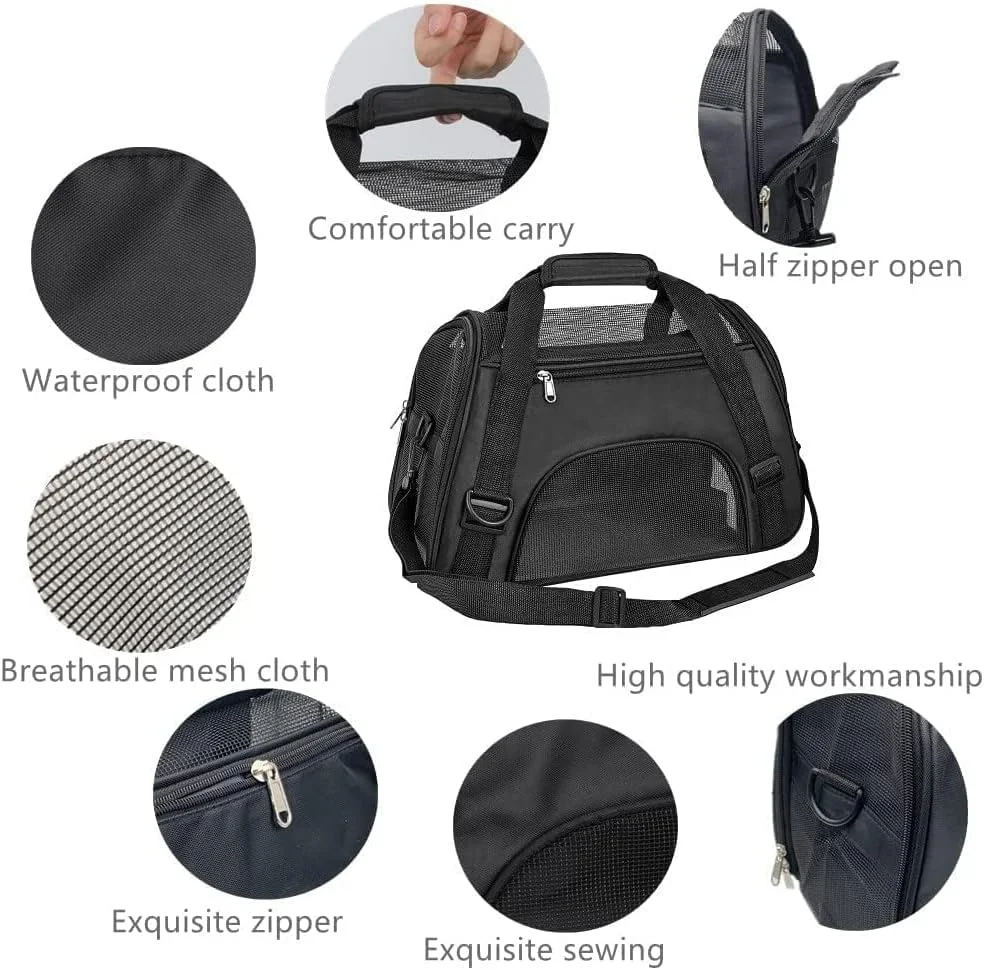 کیف حمل گربه و سگ، کیف مسافرتی نرم و تایید شده برای حیوانات خانگی (مشکی)