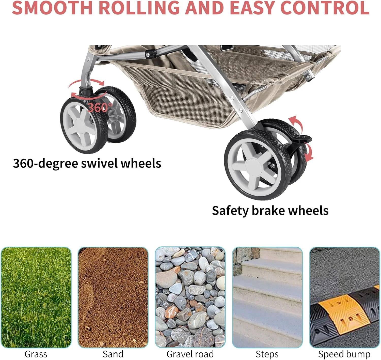 کالسکه حیوانات خانگی دوقلو، کالسکه تاشو برای 2 سگ و گربه، حمل کننده دو نفره سگ، واکر، مناسب سفر، چرخ دستی حمل حیوانات خانگی با فضای ذخیره سازی، خاکستری